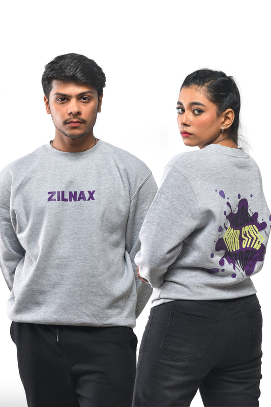 Grey Printed Premium Fleece Sweatshirt